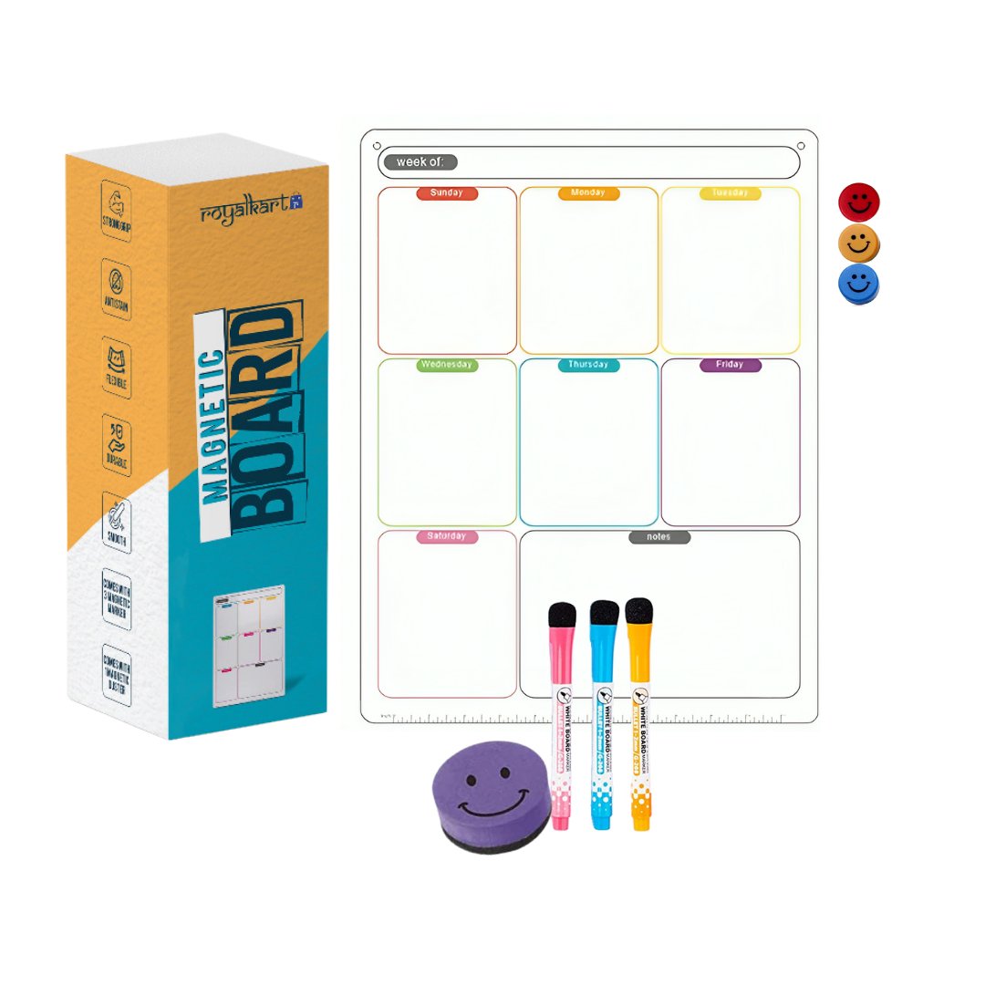 Magnetic Weekly Calendar Planner with 3 Marker pen Duster Set Magnetic Board- Royalkart - The Urban Store