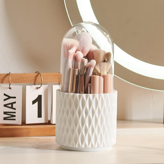 Makeup Brush Organizer Storage with Lid for Vanity- White Makeup Brush- Royalkart - The Urban Store