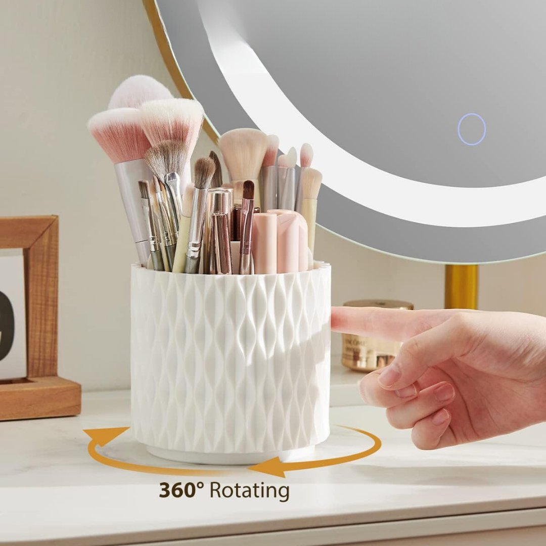 360 degree rotating Makeup Brush Organizer Storage with Lid 