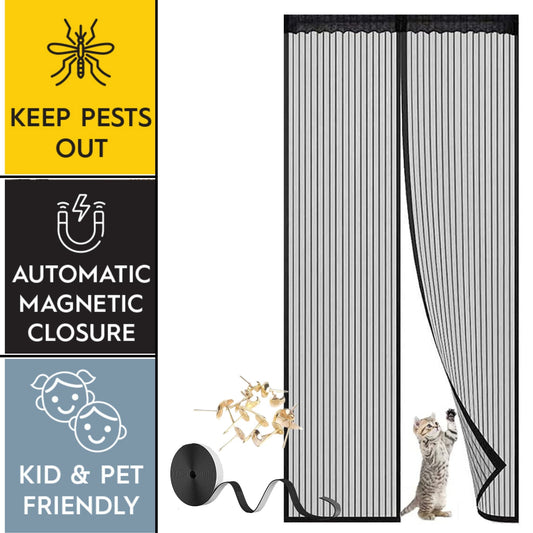 Mosquito Curtain Mesh With Pre-Attached 34 Magnets, Self-Adhesive Hook Tape & 15 Push Pins Mosquito Curtain For Doors- Royalkart - The Urban Store