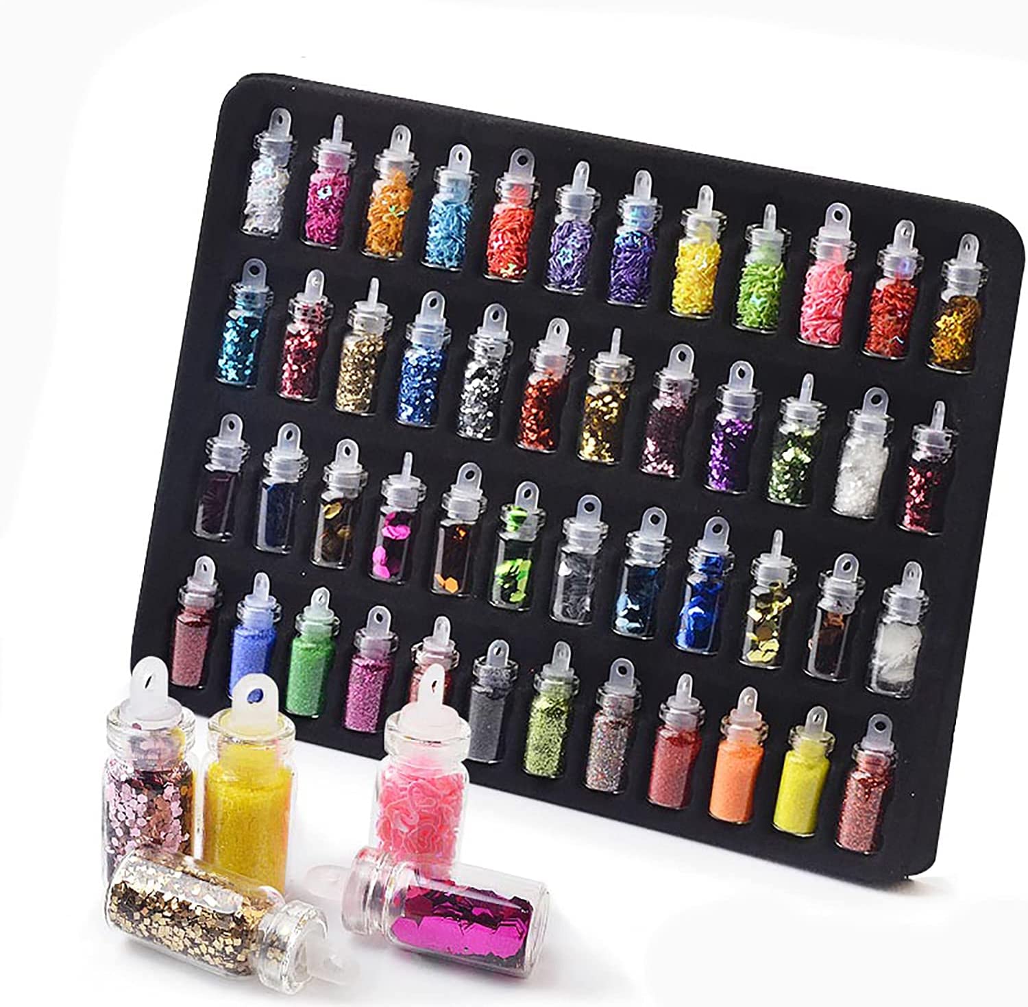Nail Art 48 Bottles 3D Glitter Set and 5 Pcs Double Sided Nail Dotting Tool Nail Art Tools & Accessories- #Royalkart#Nail Glitter Sets