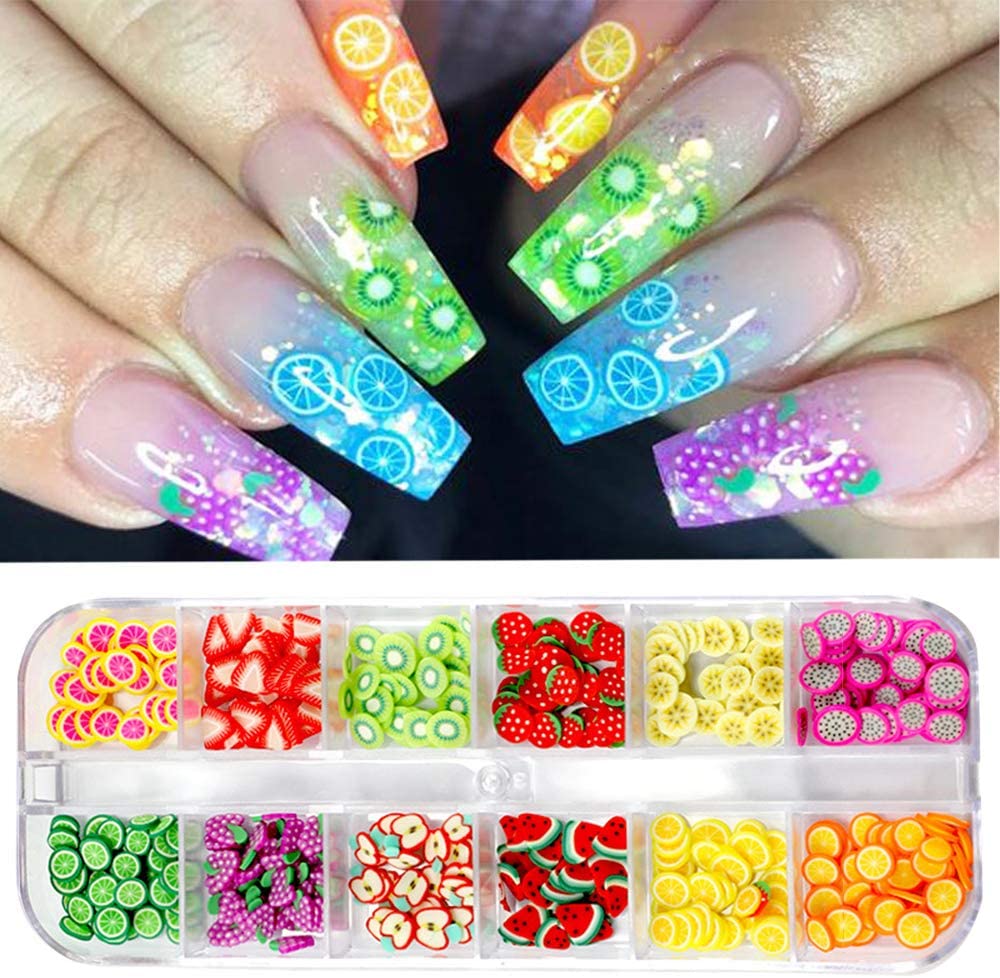 Nail Art Clay | FIMOCLAY Slices 1 Box Colorful Fimos fruits 12 designs Nail Decals Nail Tools- #Royalkart#fimo clay nail art