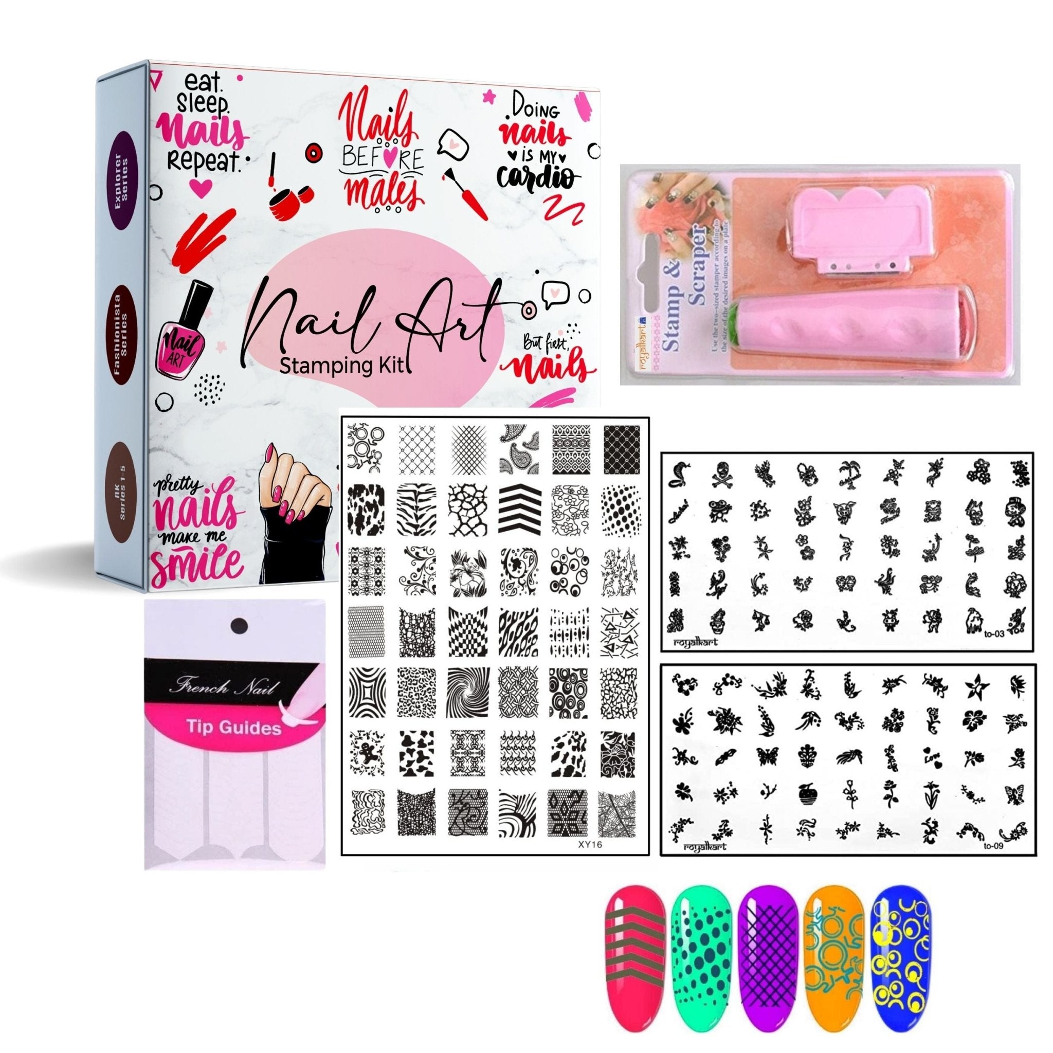 4 Pieces Nail Art Kit with Stamper and Scraper Included.(Random Designs)  Perfect for Beginners - 24x7 eMall