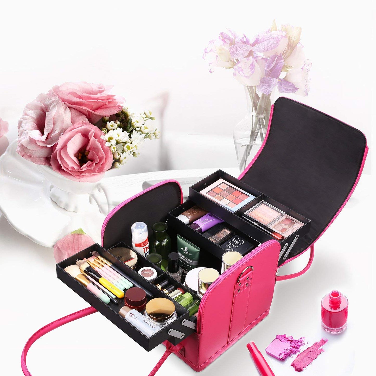 Professional Cosmetics Makeup Kit Storage Organizer Box, For Bridal Gift (Pink) Professional Vanity Bags- Royalkart - The Urban Store