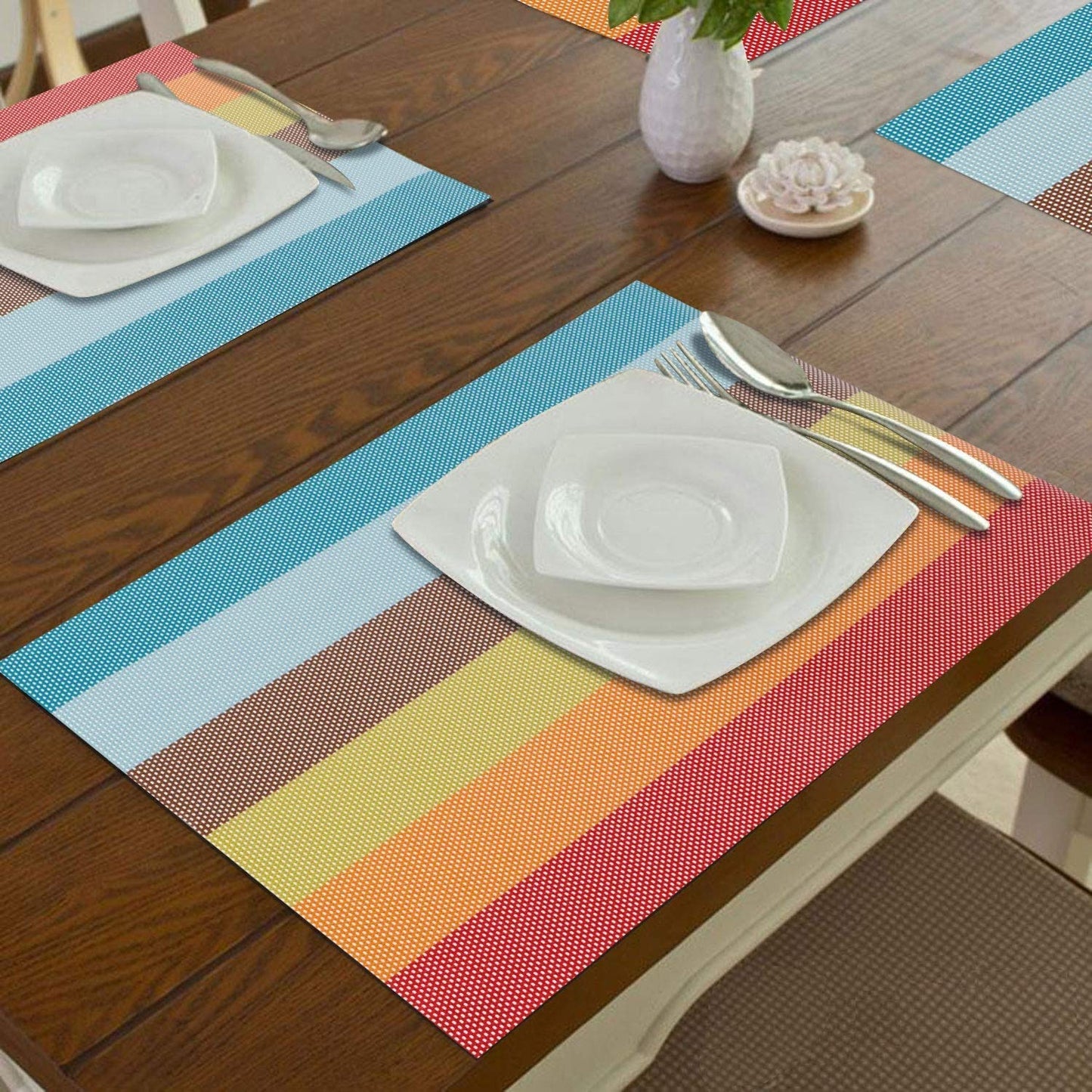 Washable Kitchen Placemats, Multi Horizontal Stripe Decor Mats Dining Table Placemats- #Royalkart#best dining table placemats
