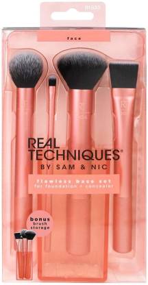 Real Techniques Flawless Base Makeup Brush Set of 4, Includes: Contour, Detailer, Buffing & Square Foundation Brushes Makeup Brush- #Royalkart#makeup brush set