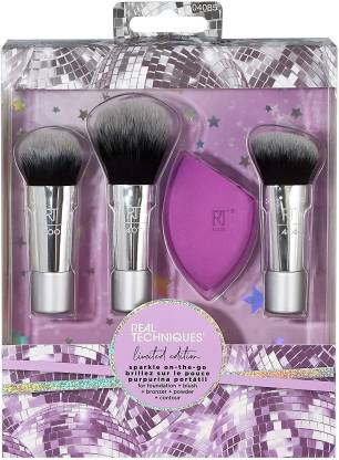 Real Techniques Sparkle On-The-Go Makeup Brush Gift Set with Beauty Blender Sponge (Pack of 4) Makeup Brush- Royalkart - The Urban Store