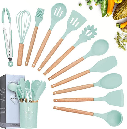 Royalkart Silicone Kitchen Utensils Spoon Set (Mint Green) - Royalkart - The Urban Store
