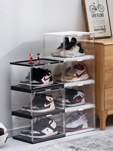 ABOUT SPACE Sneaker Box - Shoe Rack - 3 Tier Collapsible Shoe Organiser  with Door - Foldable Sneaker Crates