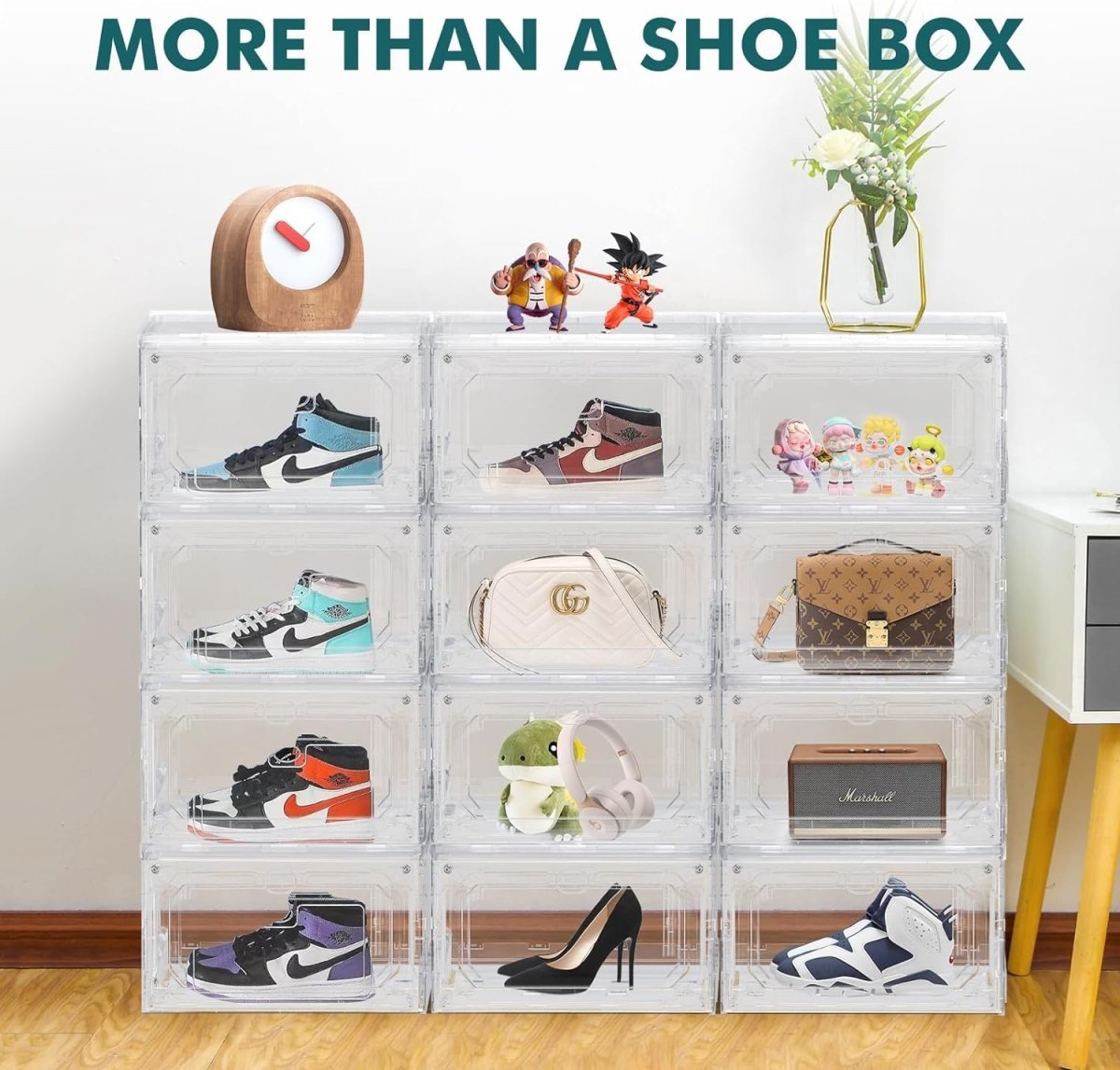 Shoe Crates for Sneakers Magnetic Closer Clear Plastic Stackable Shoe crates Shoe Organizers- #Royalkart#crates