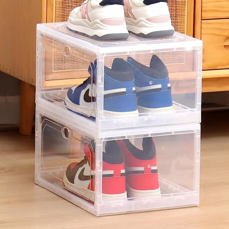 Shoe Crates for Sneakers Magnetic Closer Clear Plastic Stackable Shoe crates Shoe Organizers- #Royalkart#crates