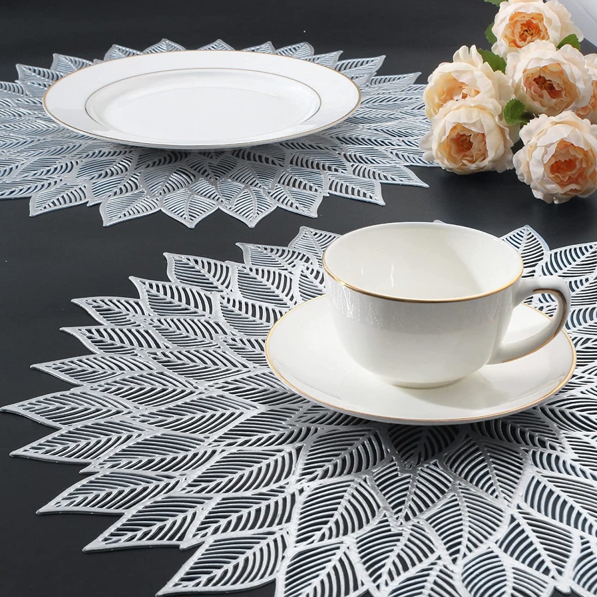 Silver Leaf Dining Table Mat Dining Table Placemats- Royalkart - The Urban Store