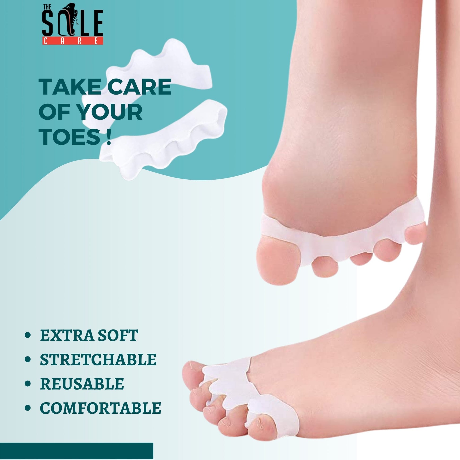 The Sole Care Silicone Toe Seperators; Toe Correctors For Overlapping Toes,Blisters,Hammer Toes|(Pack Of 1 Pair Of Toe Spacers) Toe Spacers- Royalkart - The Urban Store