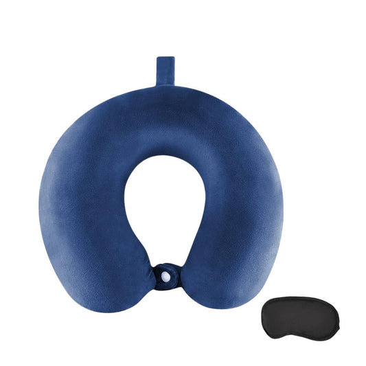 Travel Neck Pillow Airplane Chair, Car, Home, Office With Eye Mask- Dark Blue Travel Neck Pillow- Royalkart - The Urban Store